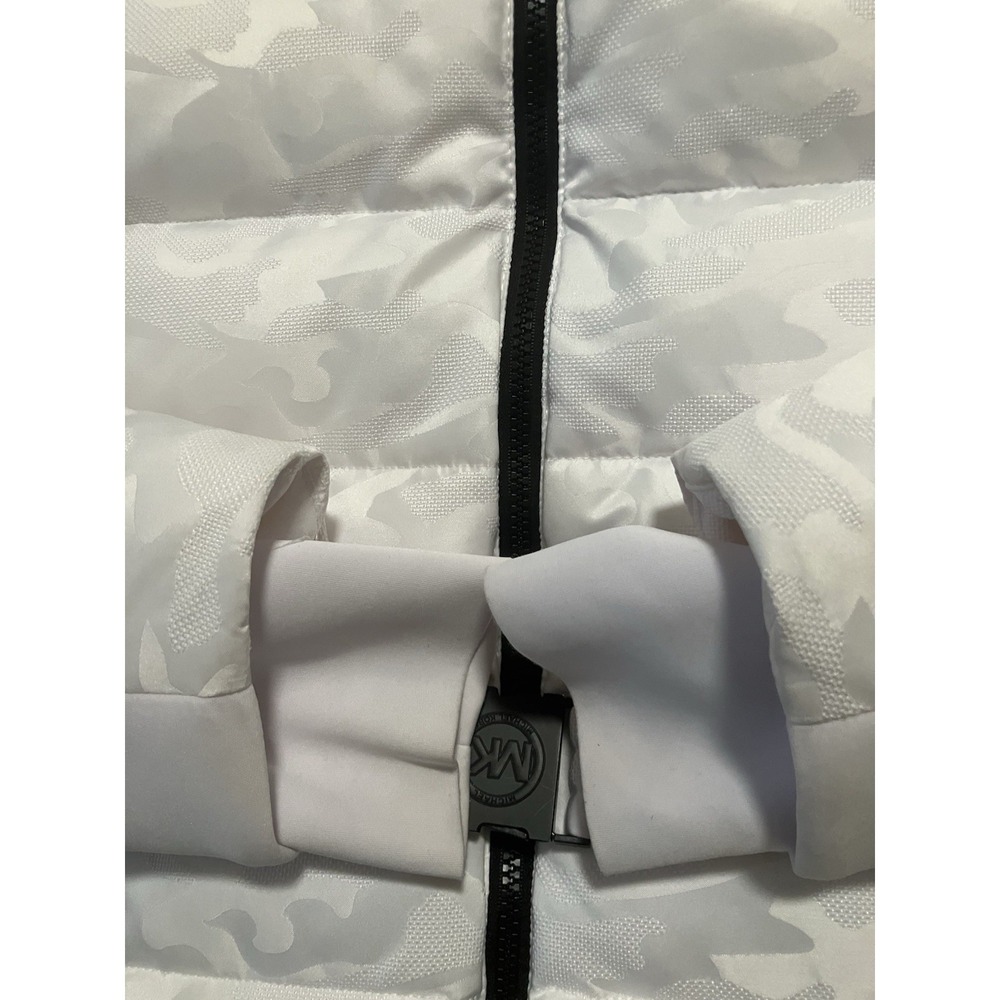 Michael Kors Puffer Jacket Detachable Hood MK Belt Camo White Faux Fur Trim Logo - Picture 8 of 14